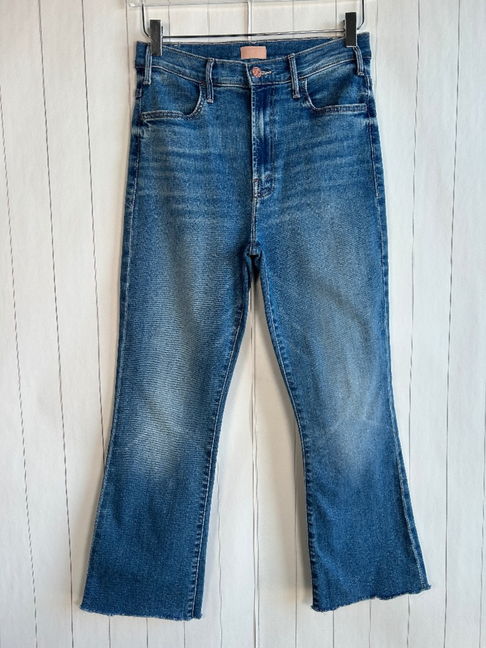 Mother jeans size 29 The Hustler Ankle Fray Healing Jar blue medium wash raw hem